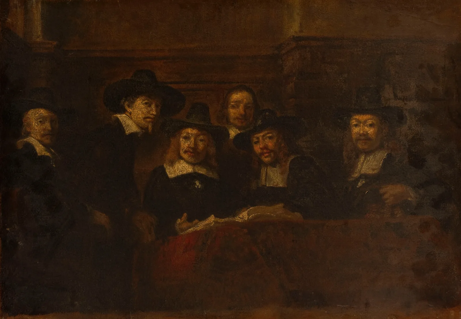 Les Syndics Des Drapiers Copie Dapres Rembrandt Wall Art by Félix Ziem - Canvas Print