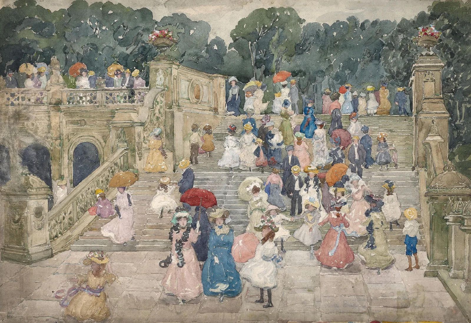 The Terrace Bridge Central Park Wall Art by Maurice Prendergast - Canvas Print