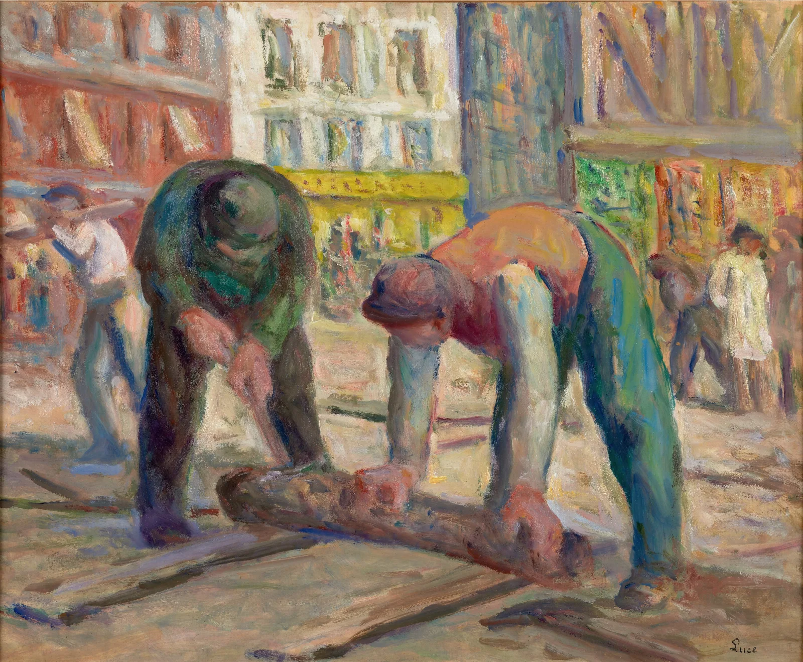 Travaux Sur La Chaussee Les Charpentiers Wall Art by Maximilien Luce - Canvas Print