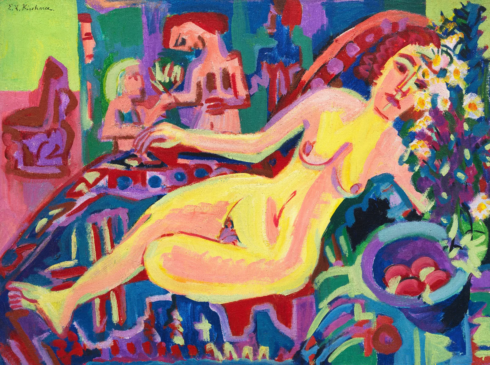 Nacktes Madchen Auf Diwan Wall Art by Ernst Ludwig Kirchner - Canvas Print