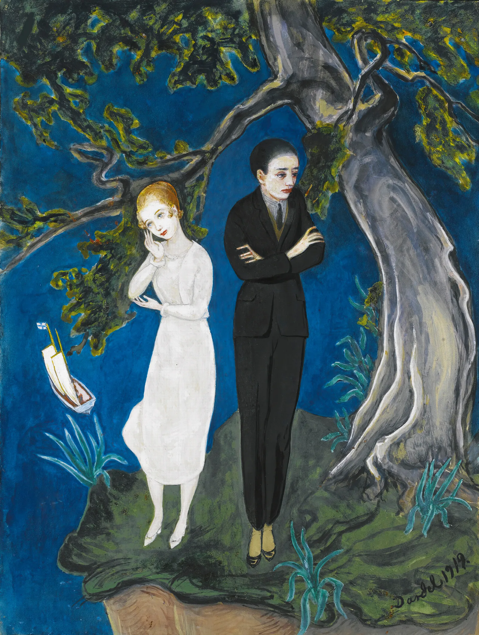 Young Man In Black Girl In White Wall Art by Nils Dardel - Canvas Print