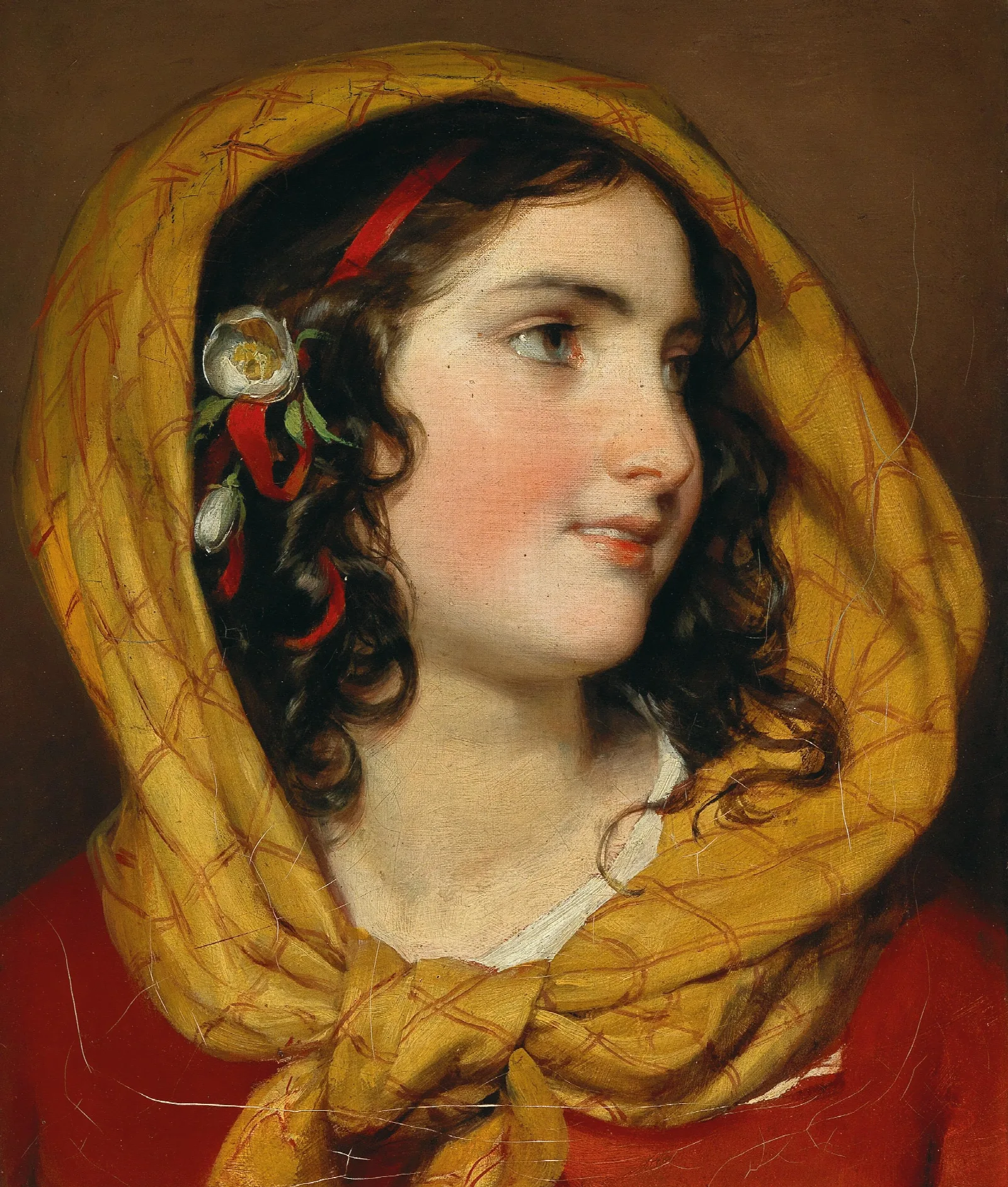 Portrait Of A Girl With A Red Hairband And A Yellow Headscarf Wall Art by Friedrich von Amerling - Canvas Print