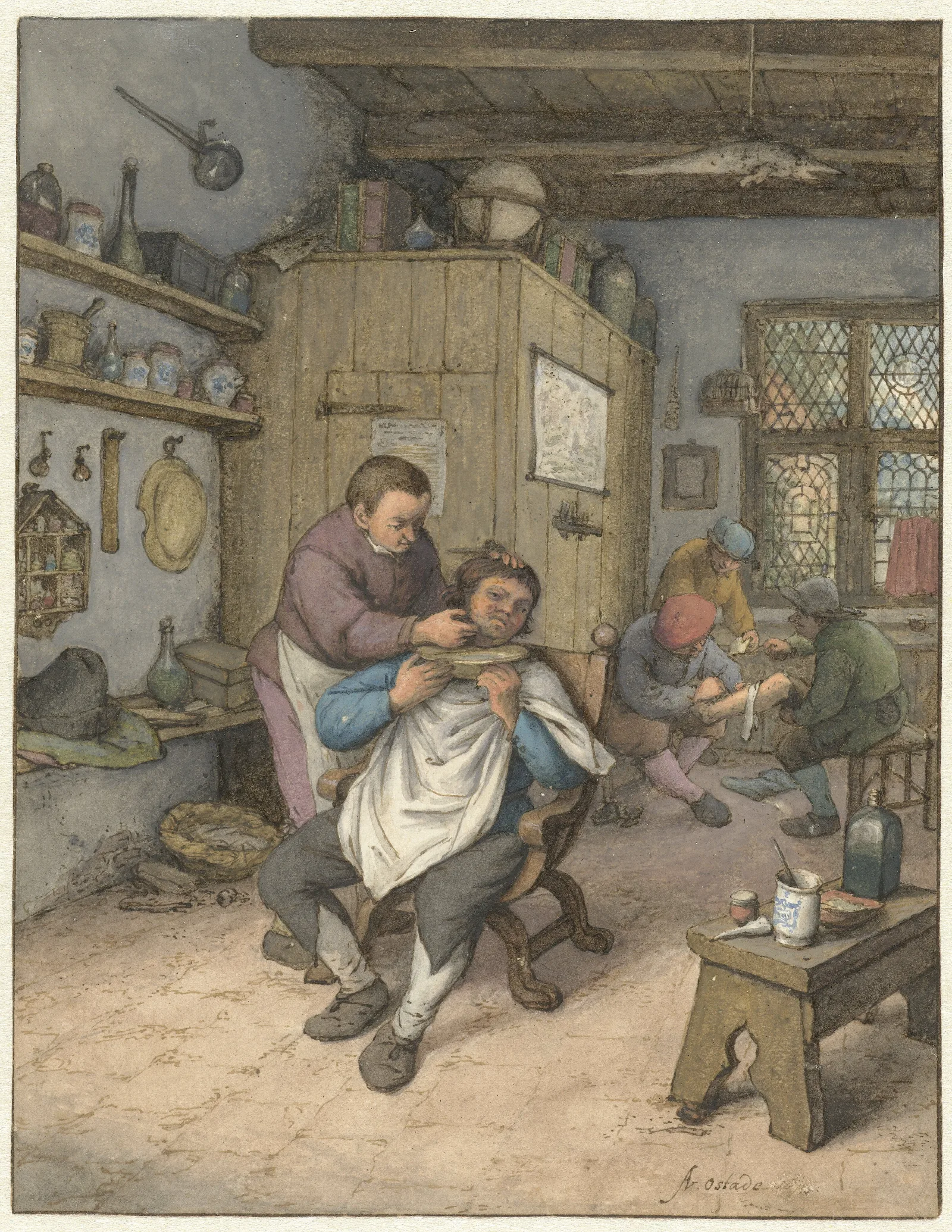 A Barbershop Wall Art by Adriaen van Ostade - Canvas Print