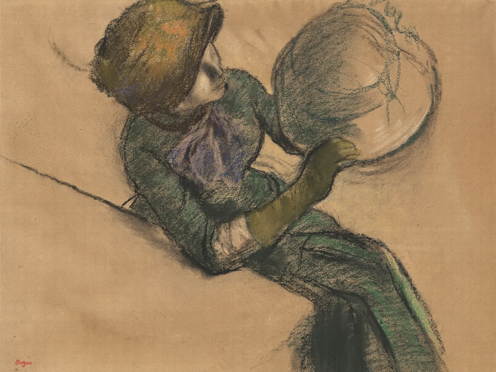 Femme Tenant Un Chapeau Wall Art by Edgar Degas - Canvas Print
