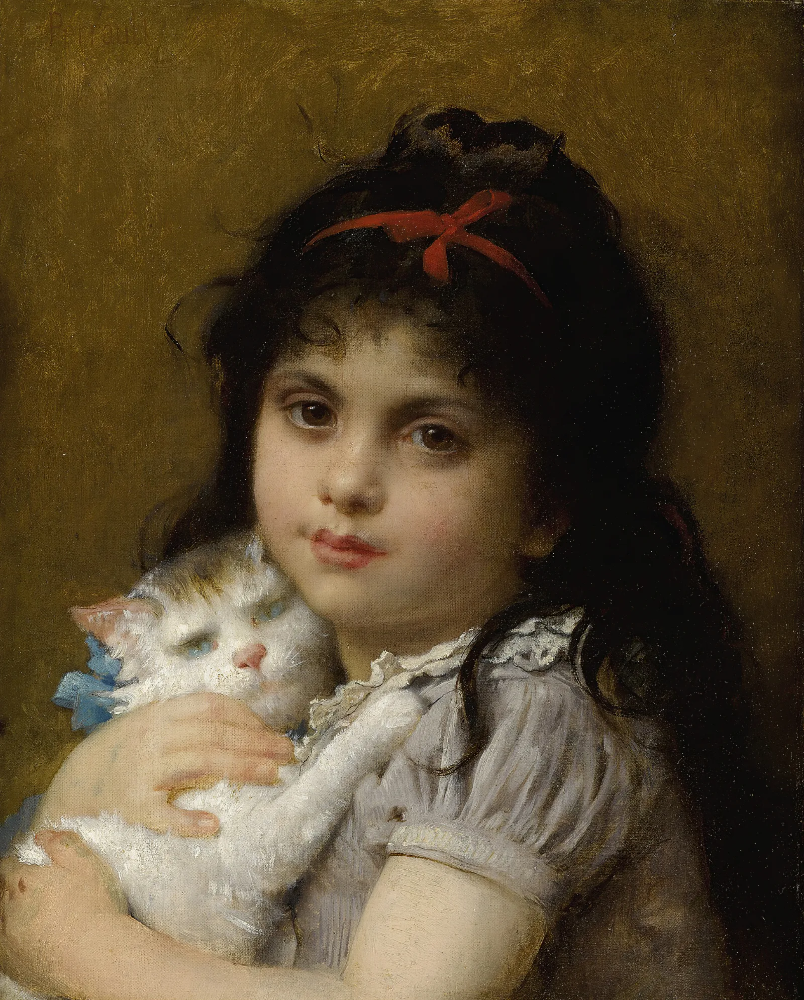 Girl With A Kitten Wall Art by Léon-Jean-Basile Perrault - Canvas Print