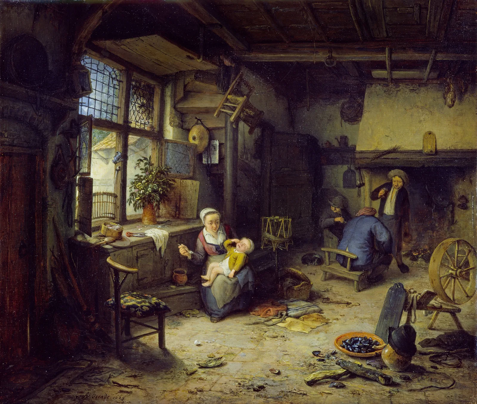 Interior With Peasants Wall Art by Adriaen van Ostade - Canvas Print