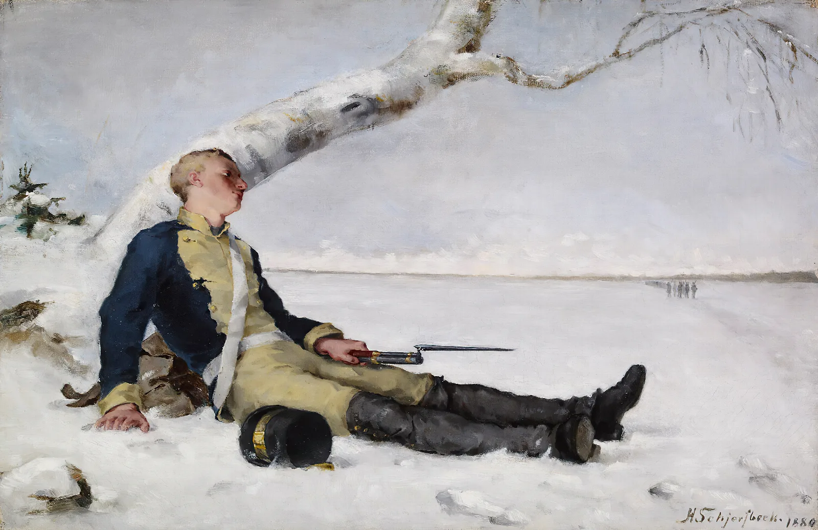 Wounded Warrior In The Snow Wall Art by Helene Schjerfbeck - Canvas Print