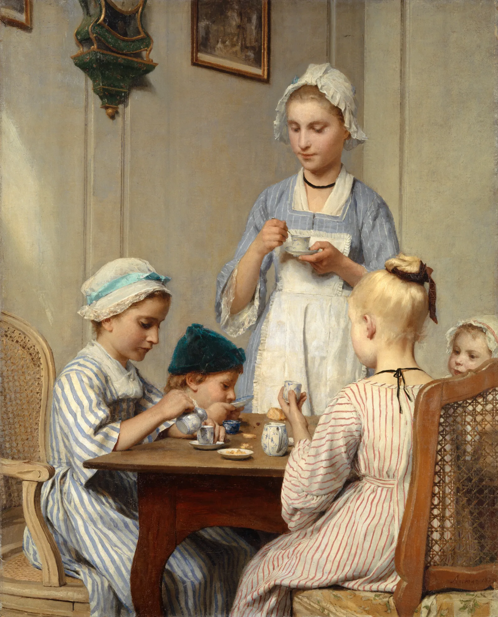 Children At Breakfast Wall Art by Albert Anker - Canvas Print