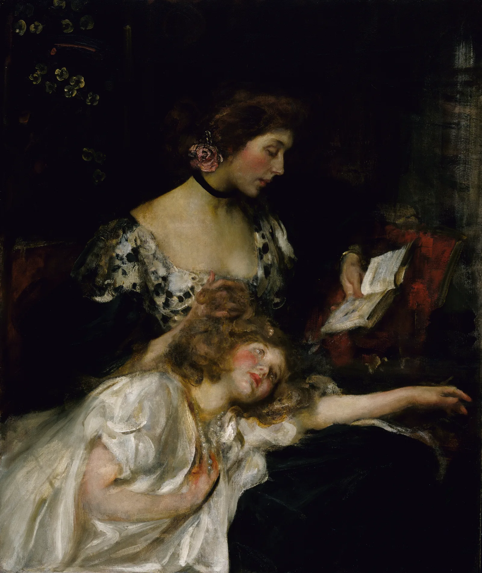 Mother And Child Lady Shannon And Kitty Wall Art by James Jebusa Shannon - Canvas Print