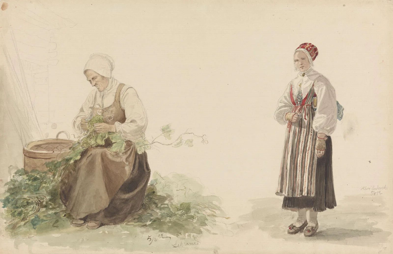 Kone Som Plukker Ekeblader Og Kari Andersdatter Wall Art by Adolph Tidemand - Canvas Print