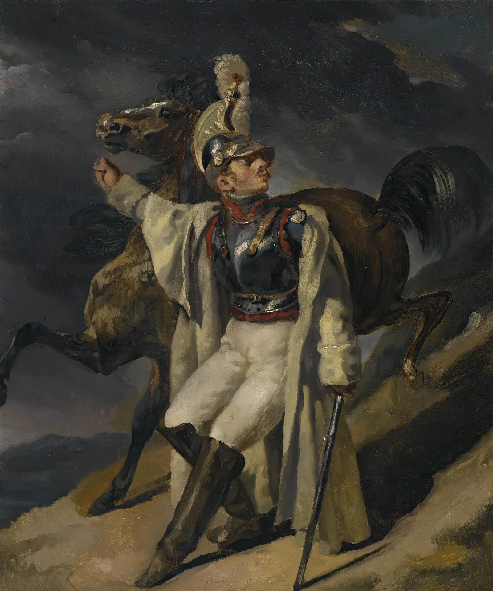 The Wounded Cuirassier Study Le Cuirassier Blesse Quittant Le Feu Esquisse Wall Art by Théodore Géricault - Canvas Print