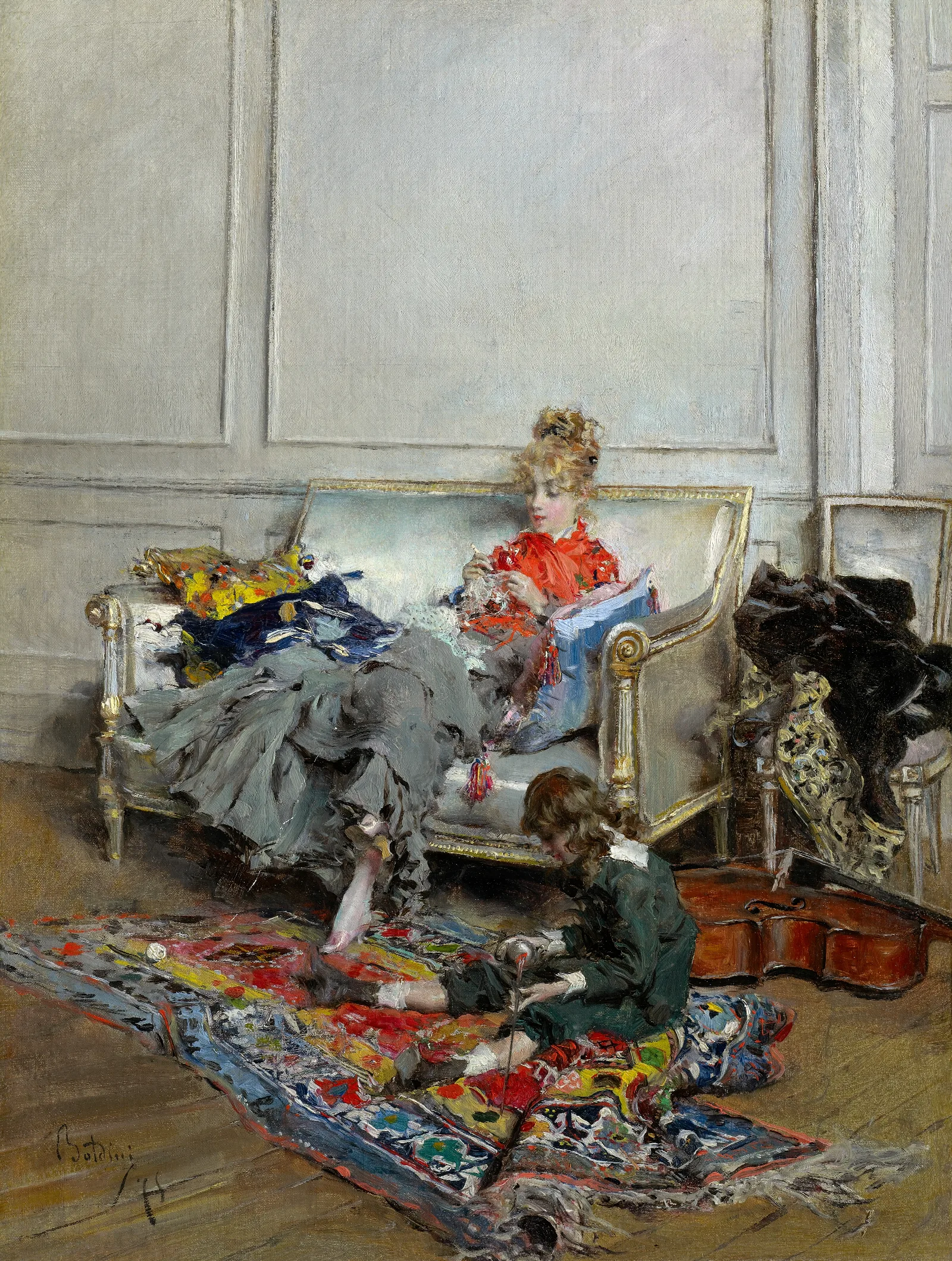 Young Woman Crocheting Wall Art by Giovanni Boldini - Canvas Print