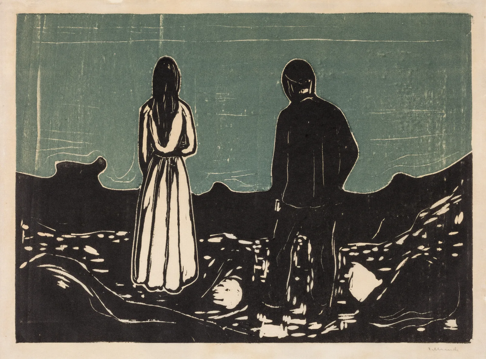 Two People The Lonely Ones Wall Art by Edvard Munch - Canvas Print