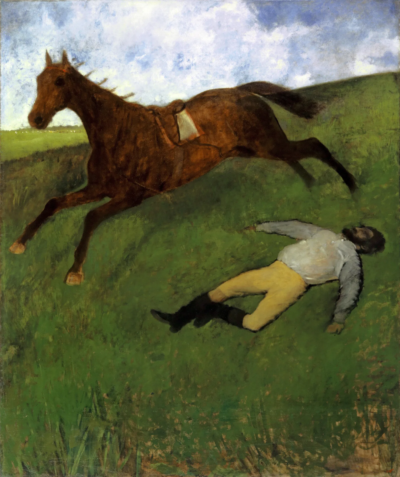 Verletzter Jockey Injured Jockey Wall Art by Edgar Degas - Canvas Print