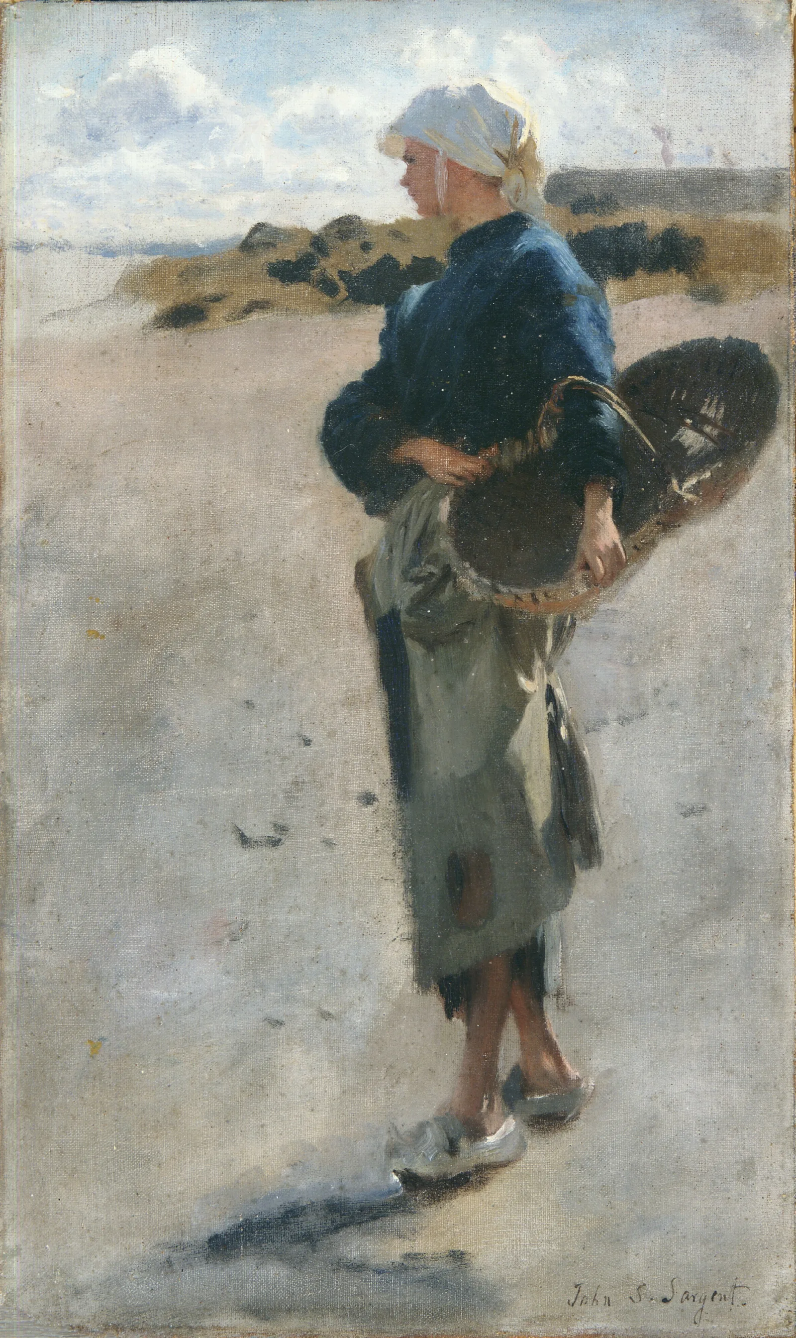 Breton Girl With A Basket Sketch For Oyster Gatherers Of Cancale Wall Art by John Singer Sargent - Canvas Print