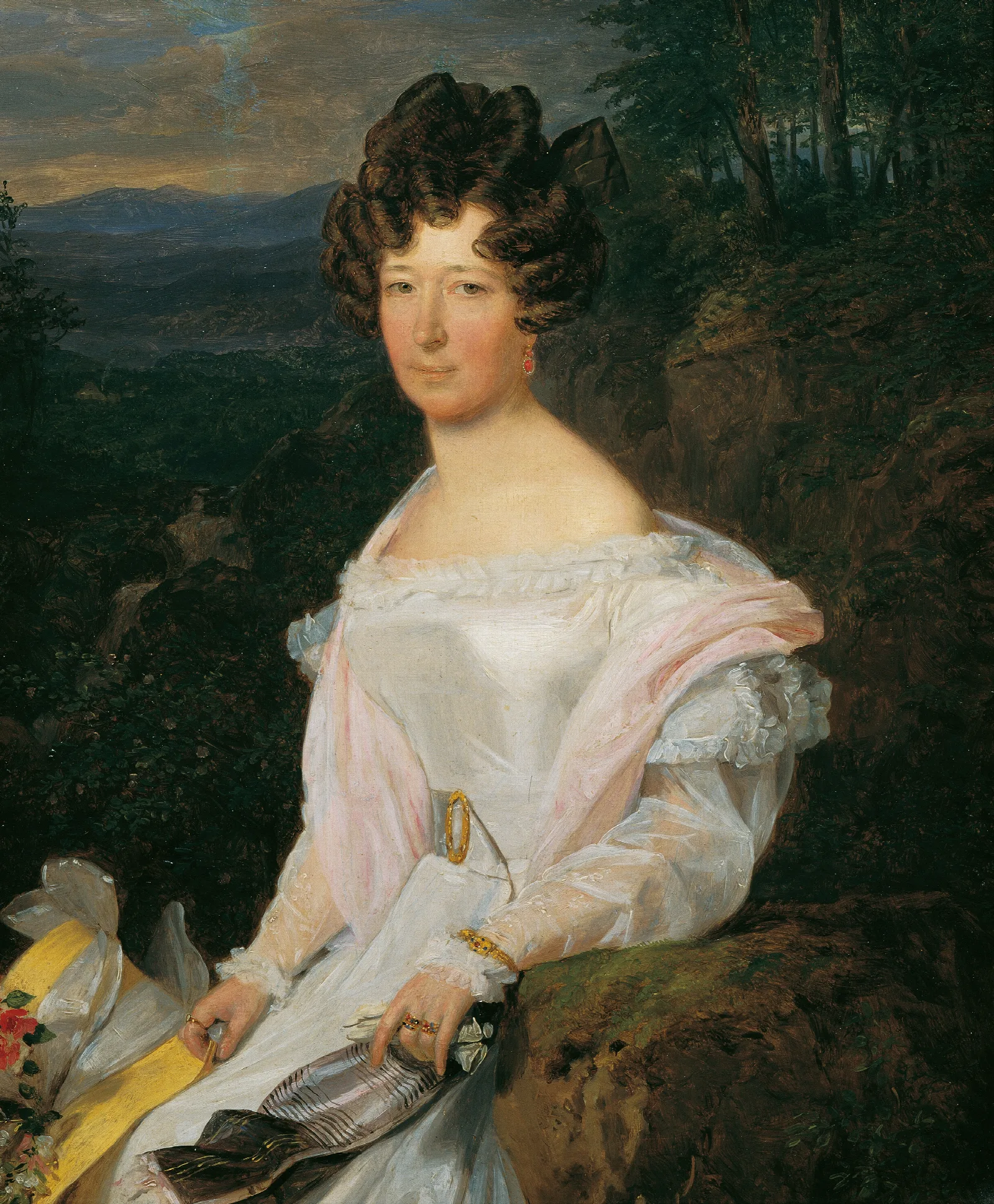 Dame In Weisem Kleid Vor Einer Wienerwaldlandschaft Wall Art by Ferdinand Georg Waldmüller - Canvas Print