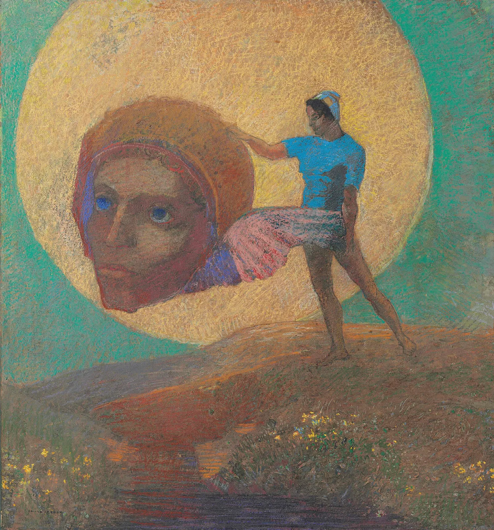 Figure Portant Une Tete Ailee La Chute Dlcare Wall Art by Odilon Redon - Canvas Print