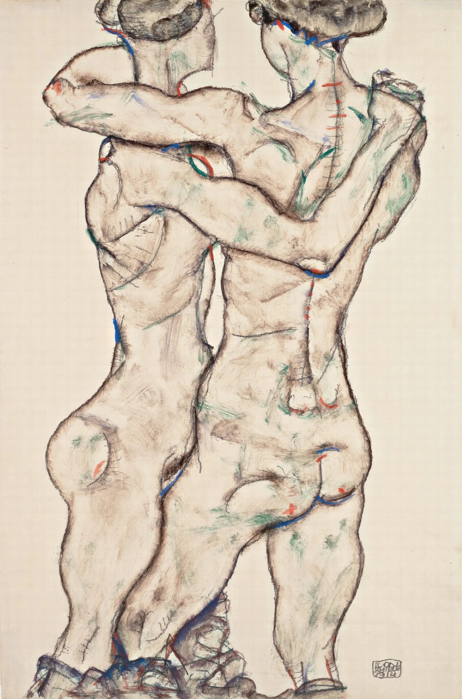 Naked Girls Embracing Wall Art by Egon Schiele - Canvas Print