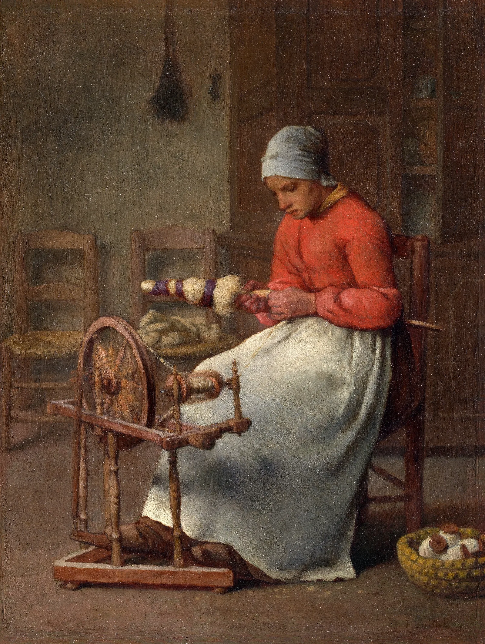 Woman Spinning Wall Art by Jean-François Millet - Canvas Print