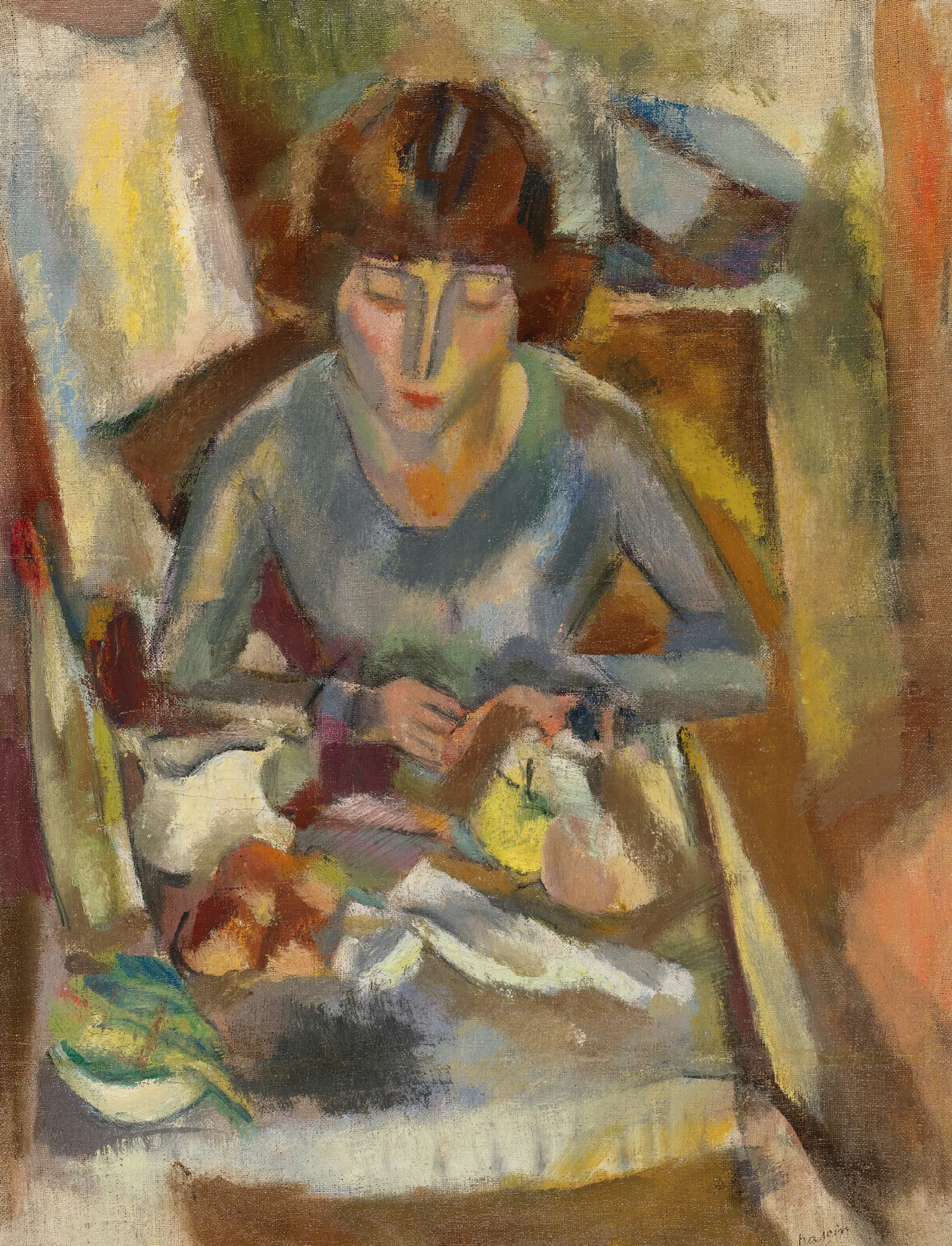 Hermine David Devant La Table Wall Art by Jules Pascin - Canvas Print