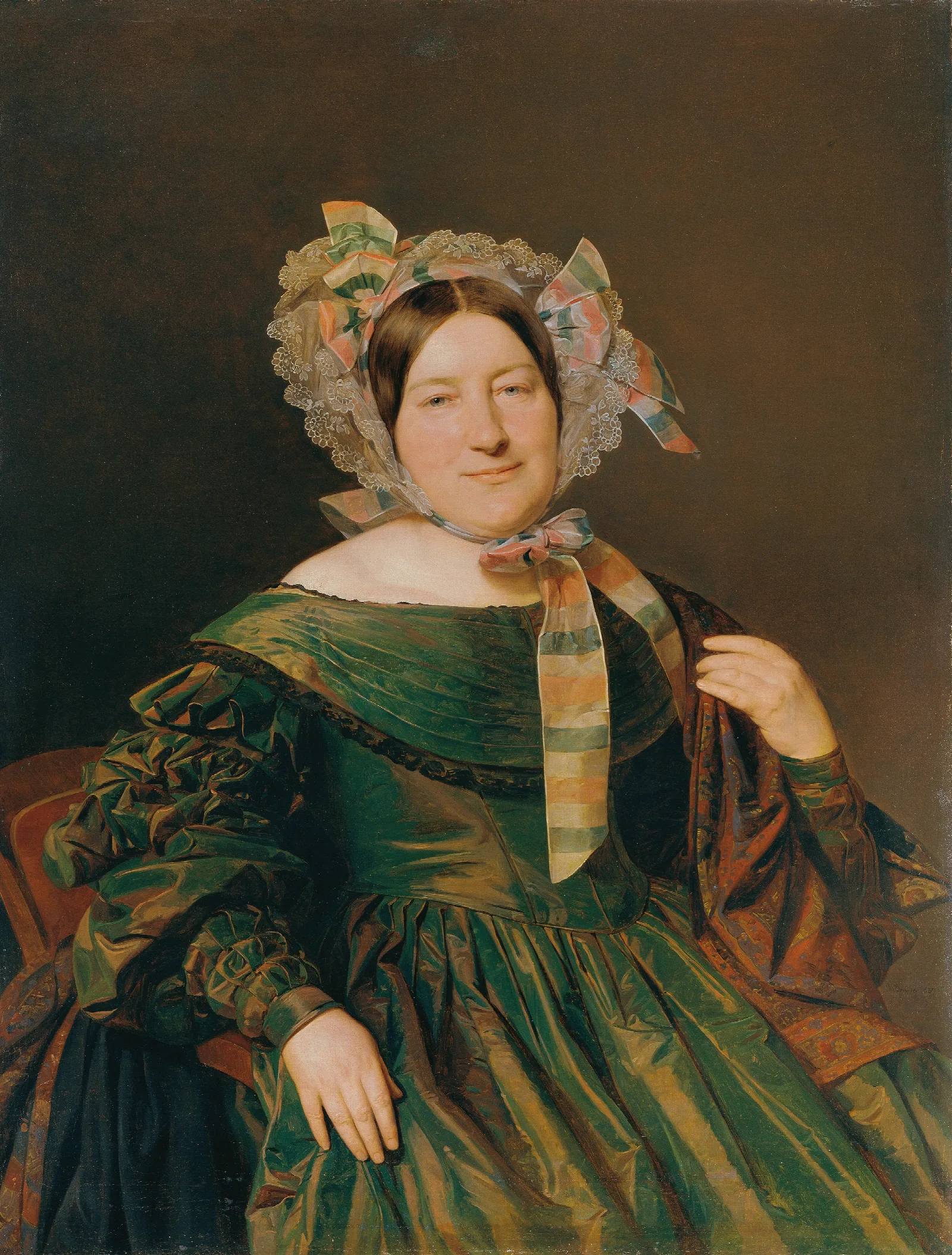 Frau In Grunem Lachsrot Changierendem Kleid Wall Art by Ferdinand Georg Waldmüller - Canvas Print