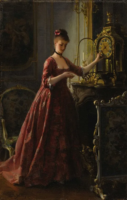 Winding The Mantle Clock Wall Art by Alfred Stevens - Canvas Print