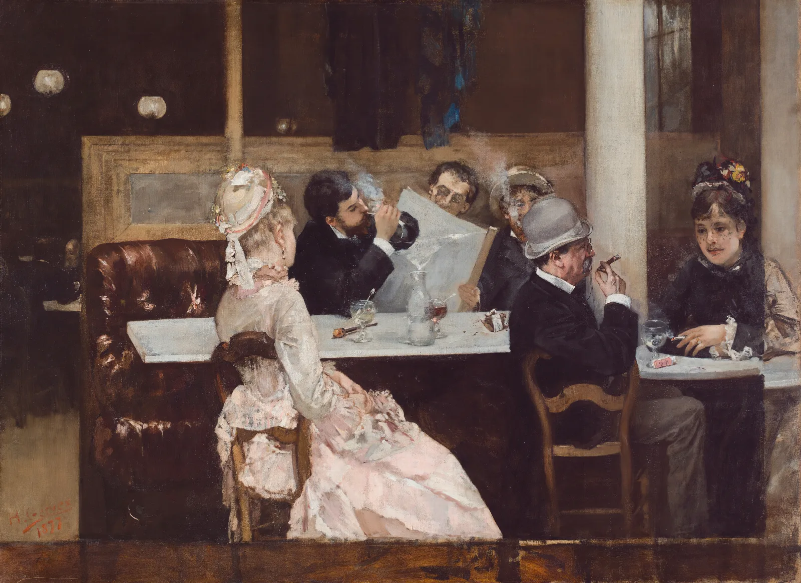 Cafe Scene In Paris Wall Art by Henri Gervex - Canvas Print