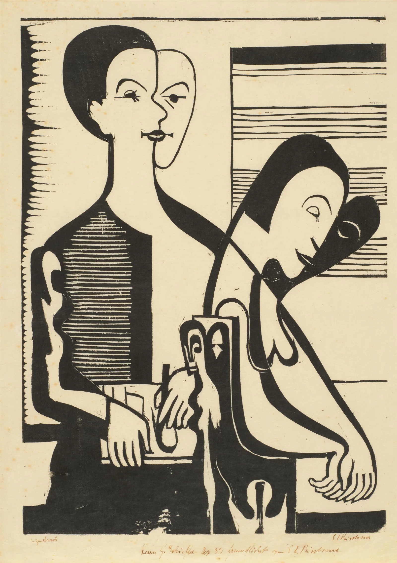 Selbstbildnis Mit Erna Wall Art by Ernst Ludwig Kirchner - Canvas Print
