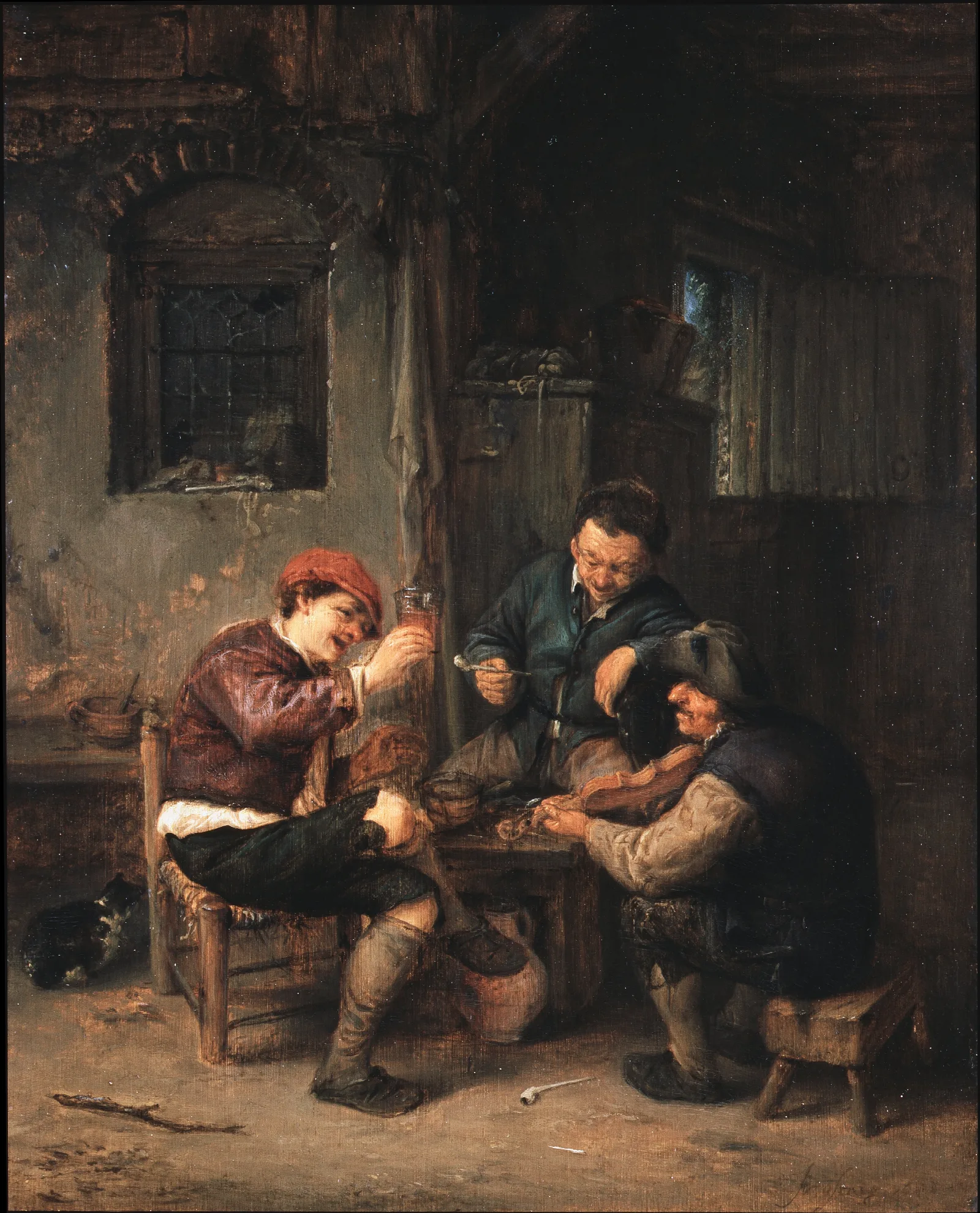 Three Peasants At An Inn Wall Art by Adriaen van Ostade - Canvas Print