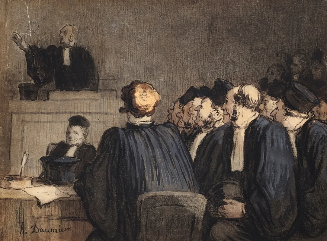 Scene De Tribunal Le Plaidoyer Wall Art by Honoré Daumier - Canvas Print