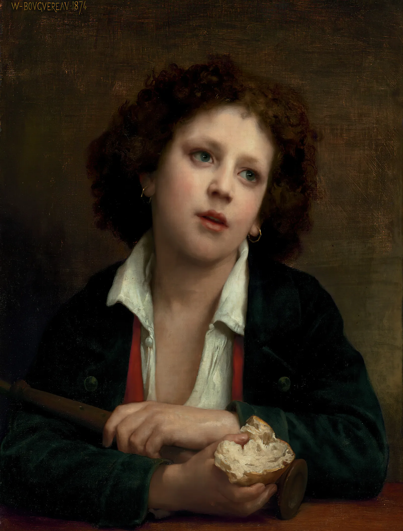 Enfant Italien Tenant Une Croute De Pain Wall Art by William Bouguereau - Canvas Print