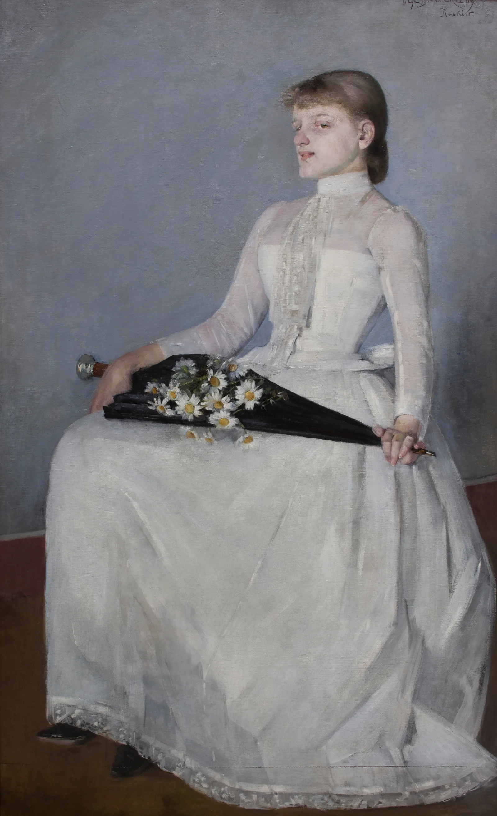 Lady In A White Dress 2 Wall Art by Olga Boznanska - Canvas Print
