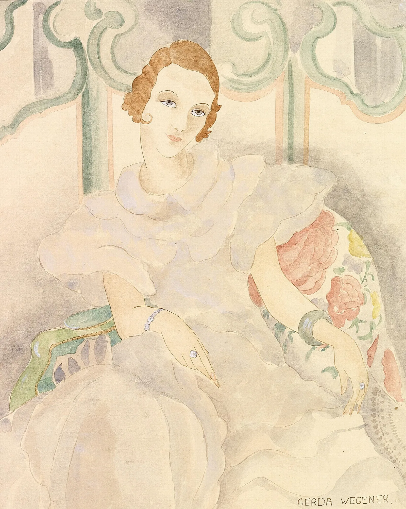Portrait Of A Young Woman In A White Dress 2 Wall Art by Gerda Wegener - Canvas Print