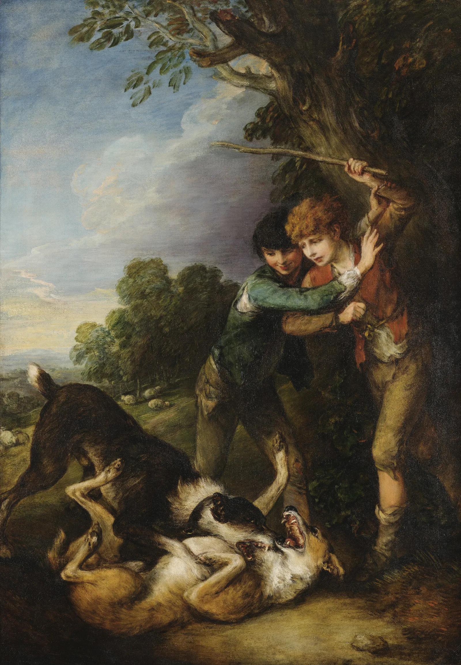 Two Shepherd Boys With Dogs Fighting Wall Art by Thomas Gainsborough - Canvas Print