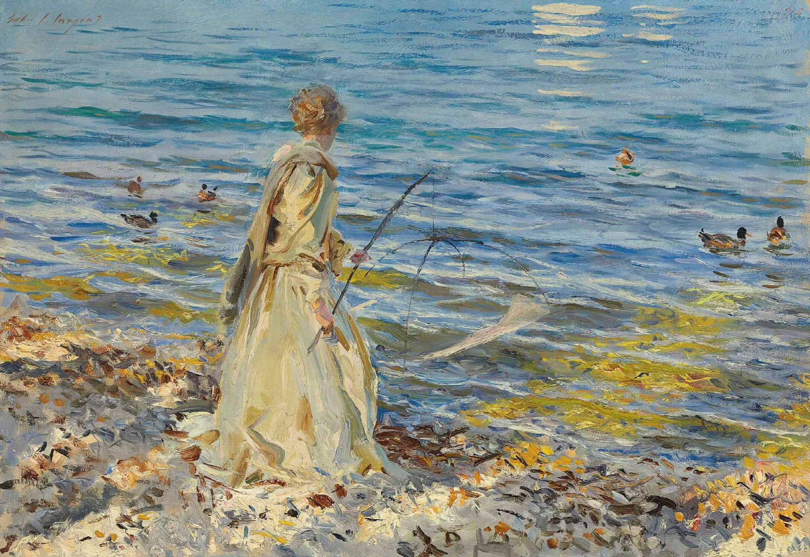 Girl Fishing Wall Art by John Singer Sargent - Canvas Print