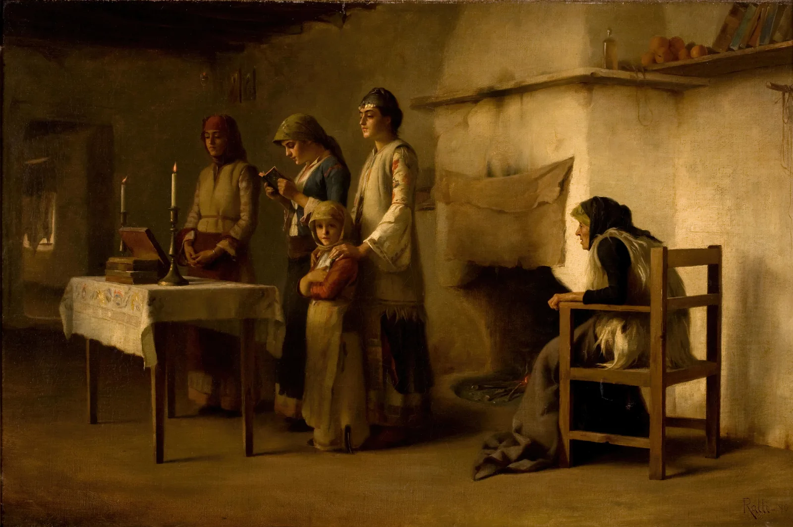Praying Before The Communion At Megara Wall Art by Theodoros Ralli - Canvas Print