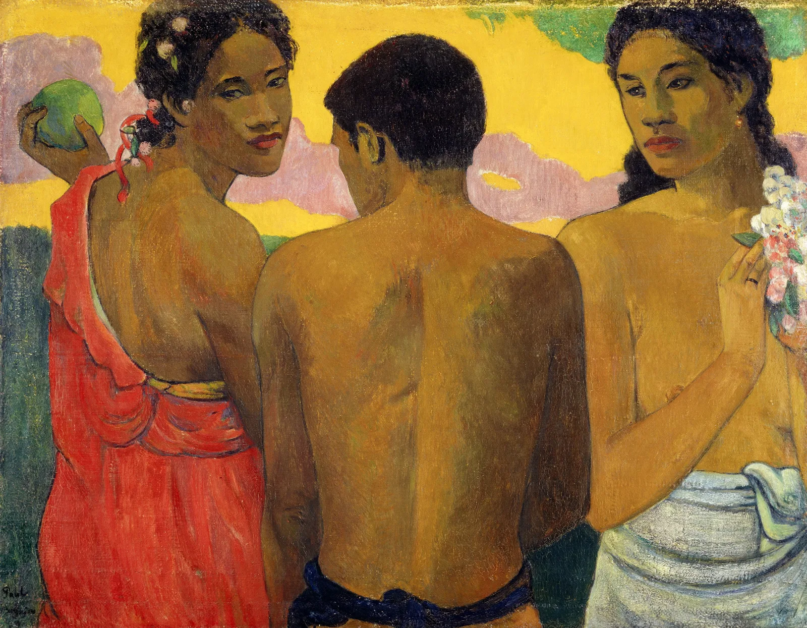 Three Tahitians Wall Art by Paul Gauguin - Canvas Print