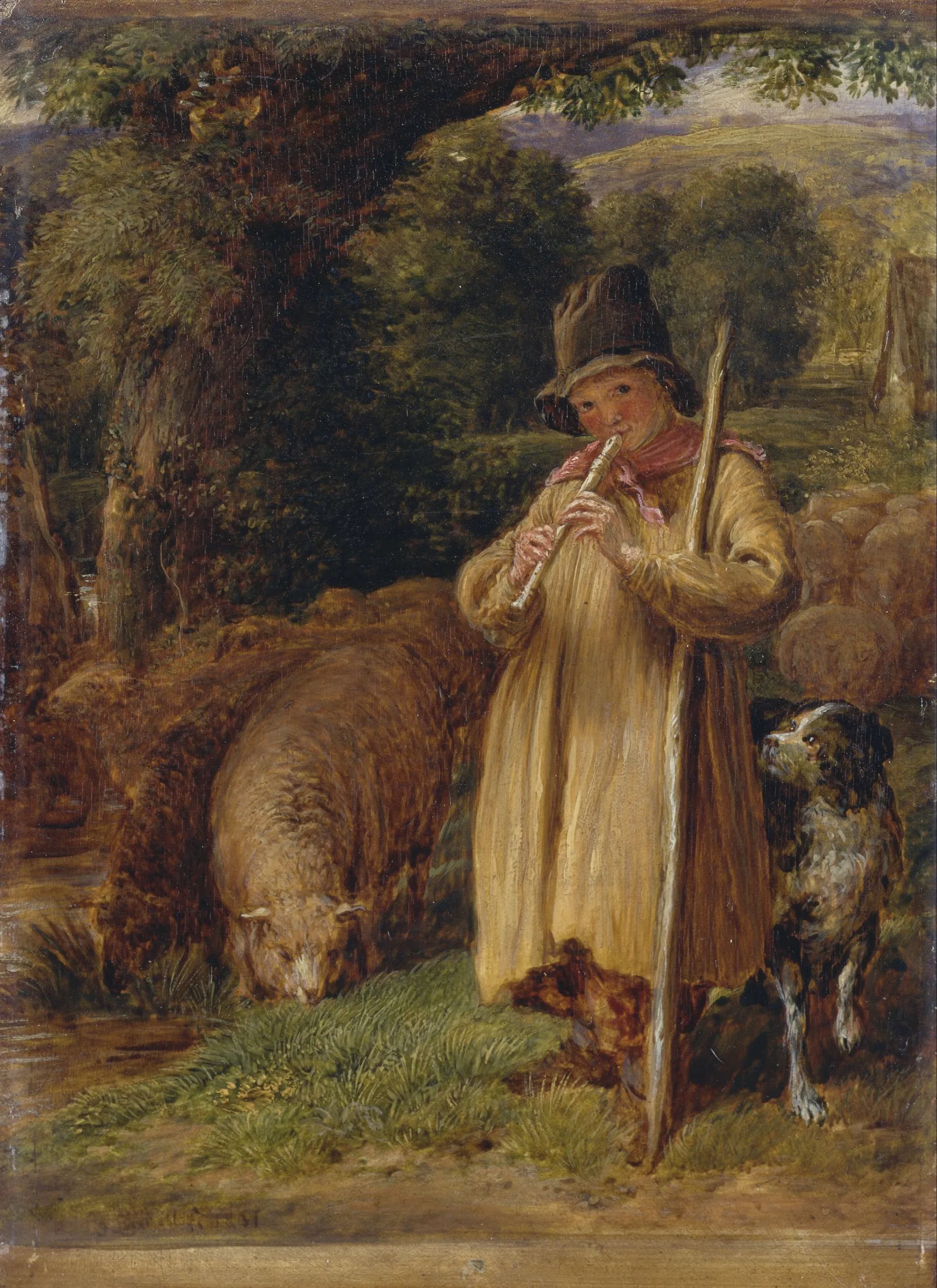 Shepherd Boy Playing A Flute Wall Art by John Linnell - Canvas Print