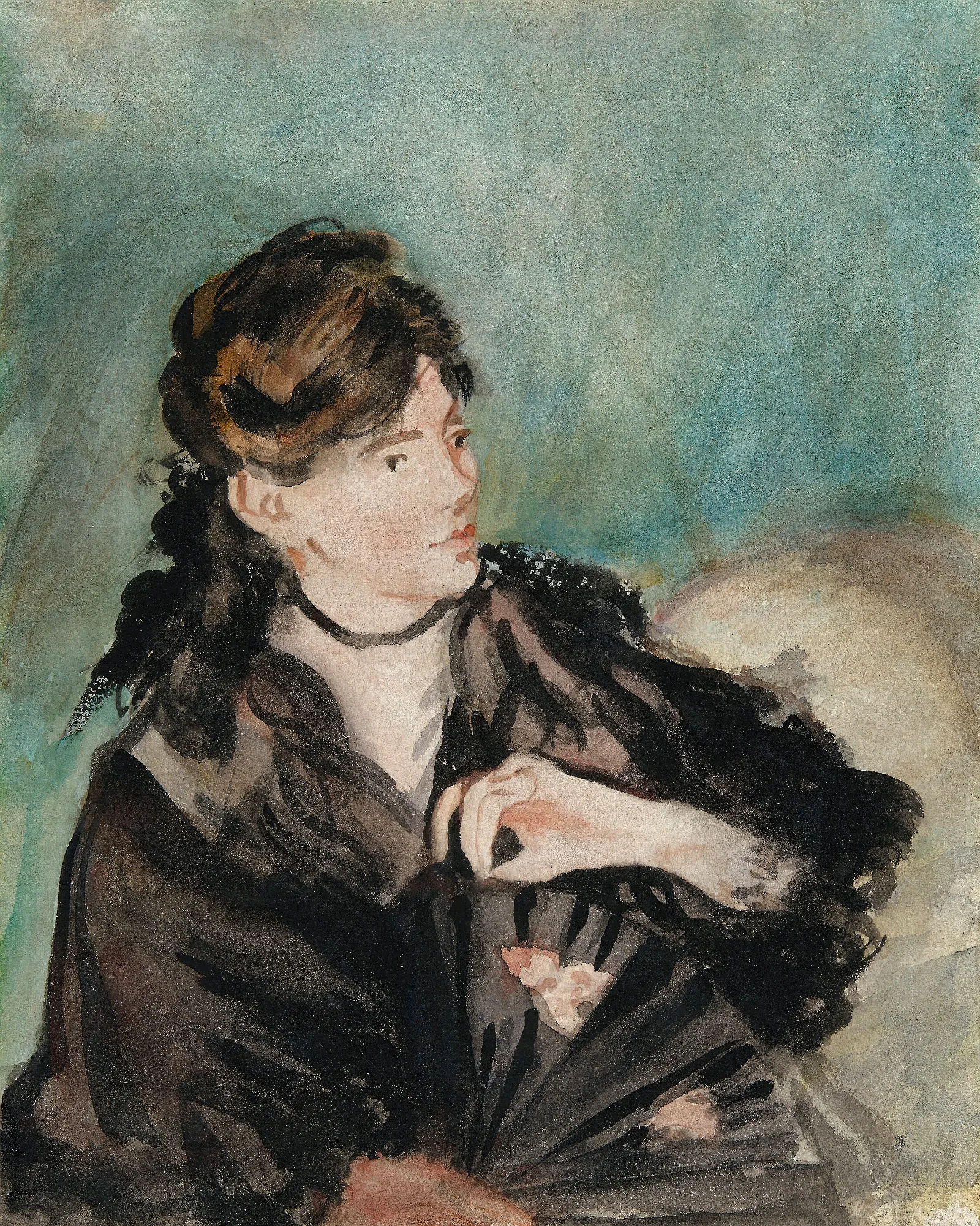 Portrait Of Berthe Morisot With A Fan Wall Art by Édouard Manet - Canvas Print