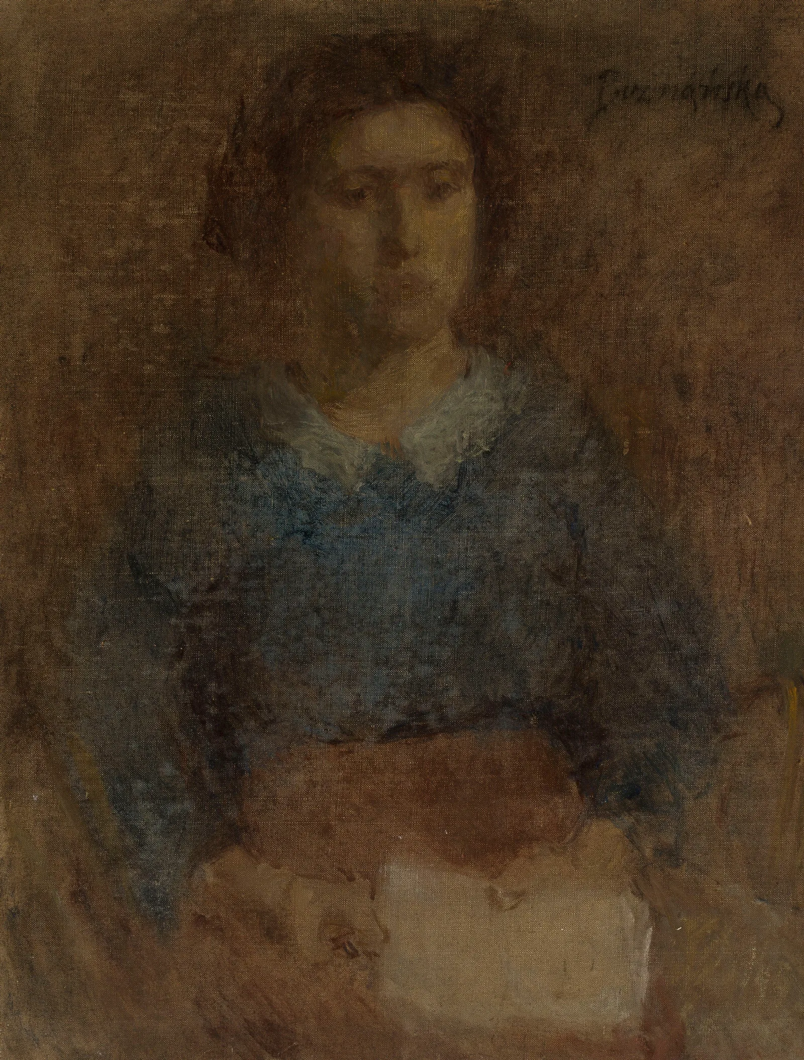 Portrait Of A Woman In A Blue Blouse 2 Wall Art by Olga Boznanska - Canvas Print