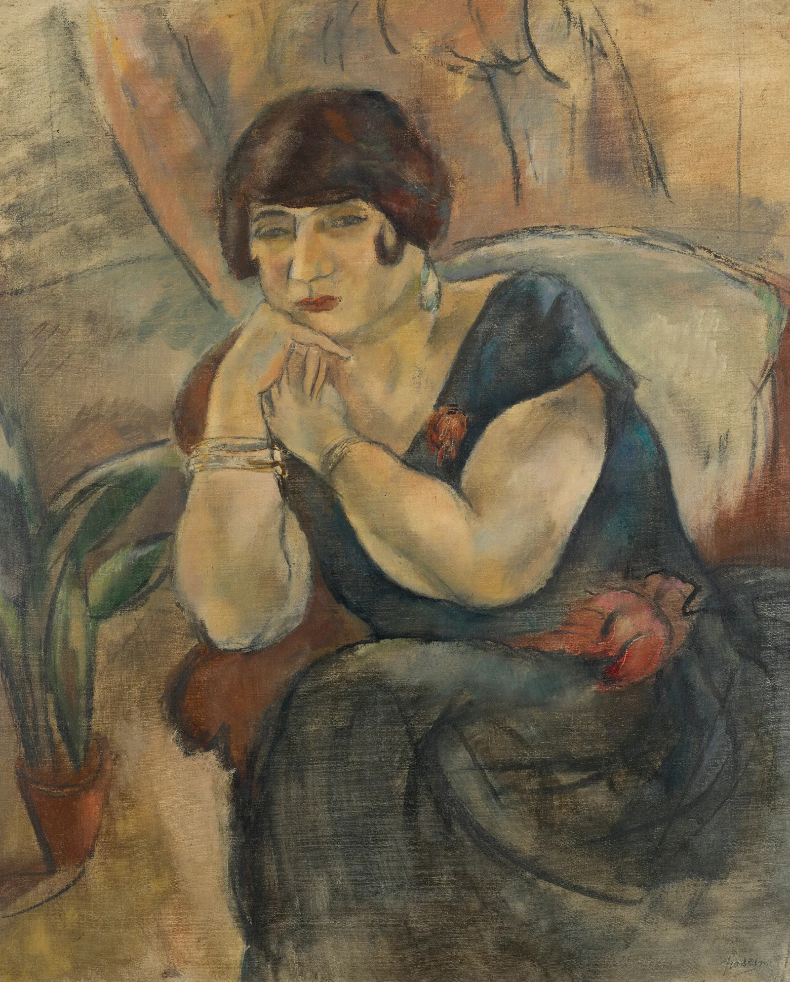 Portrait De Madame Jeanne Salmon 2 Wall Art by Jules Pascin - Canvas Print