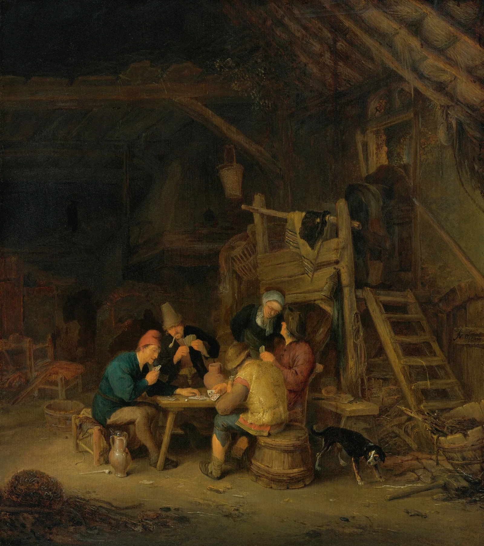 Four Card Players In A Rustic Interior Wall Art by Adriaen van Ostade - Canvas Print