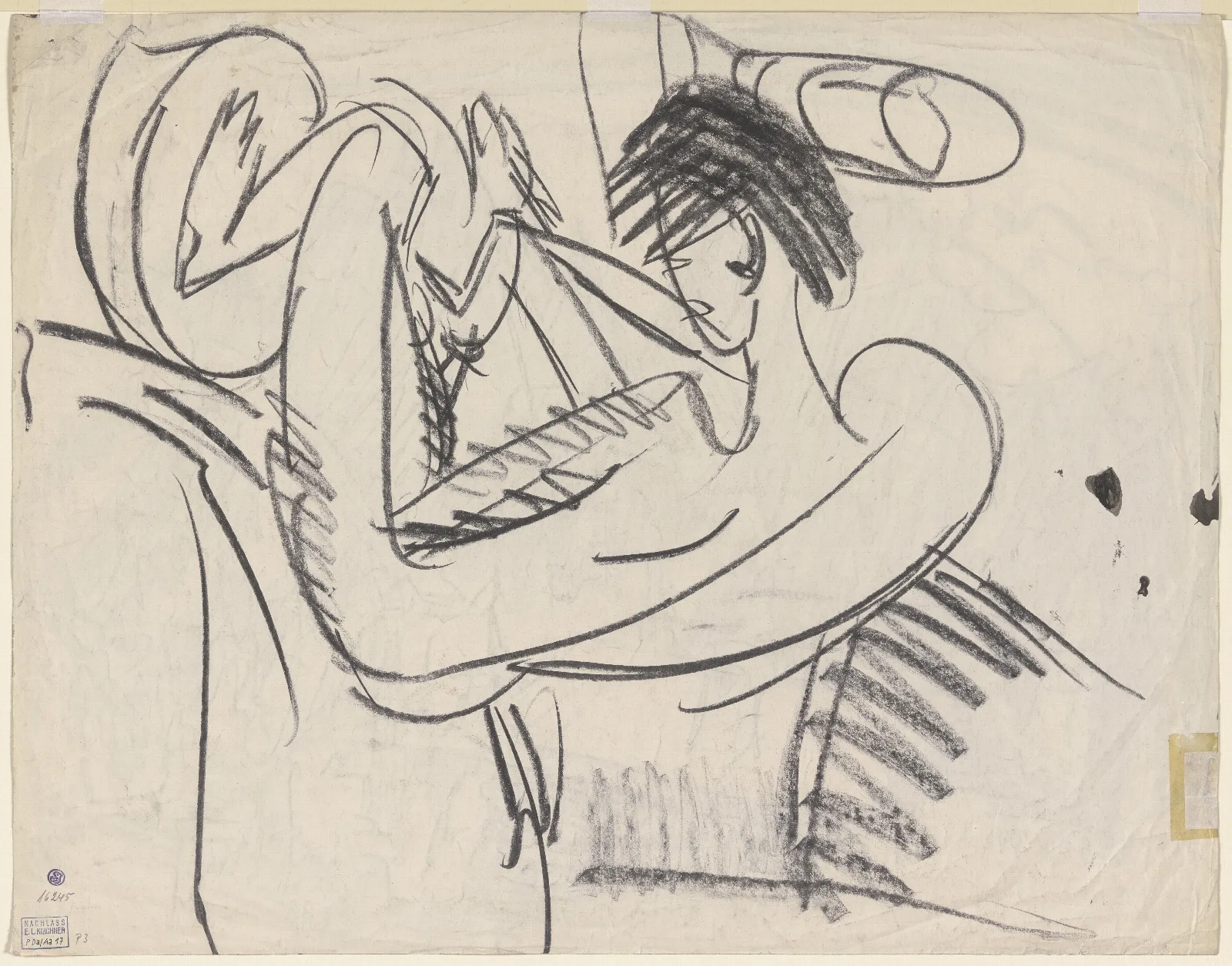 Sitting Female Nude 7 Wall Art by Ernst Ludwig Kirchner - Canvas Print