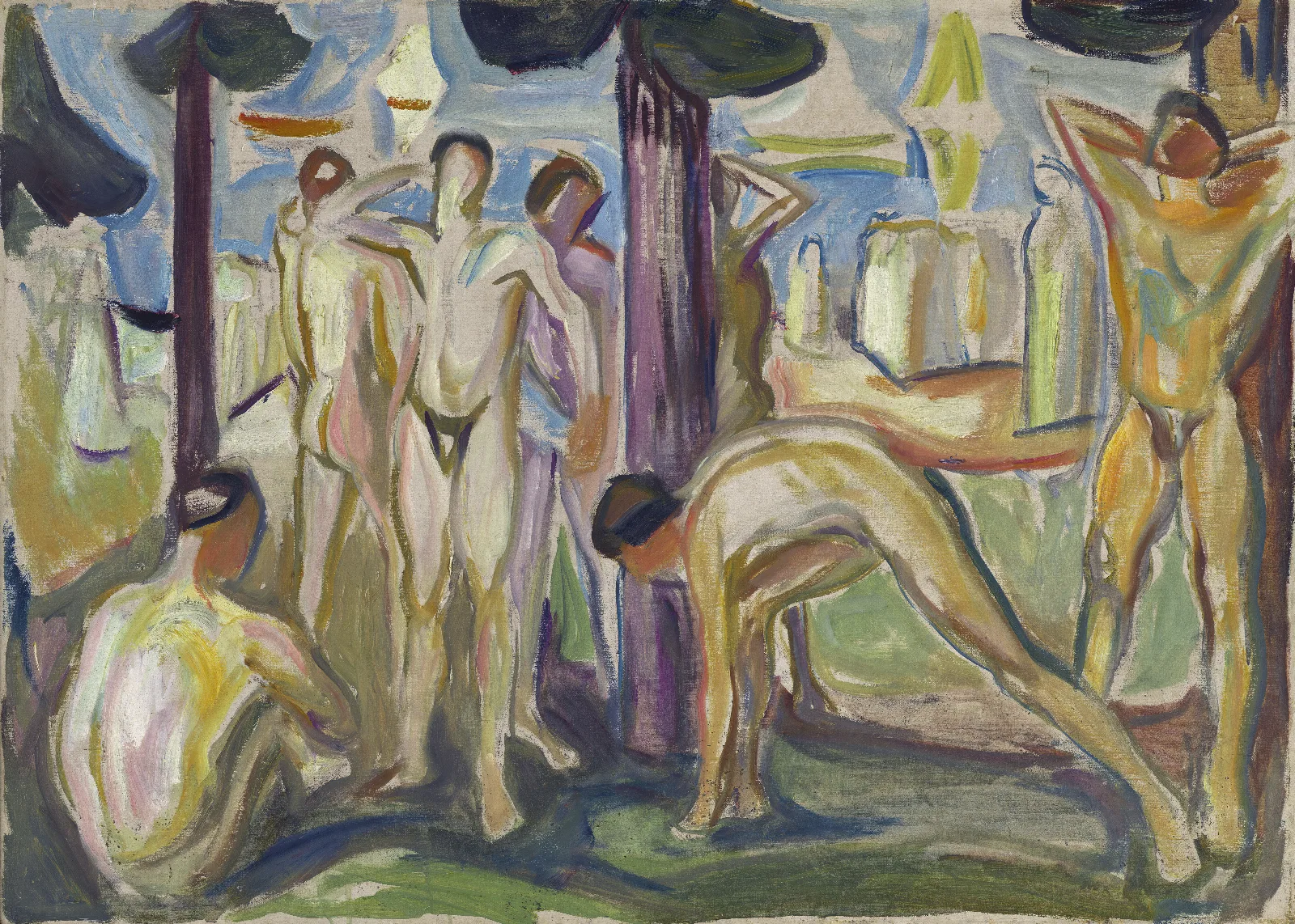 Naked Men In Landscape Wall Art by Edvard Munch - Canvas Print
