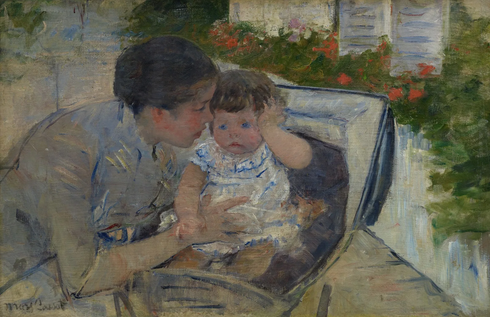 Susan Comforting The Baby Wall Art by Mary Cassatt - Canvas Print