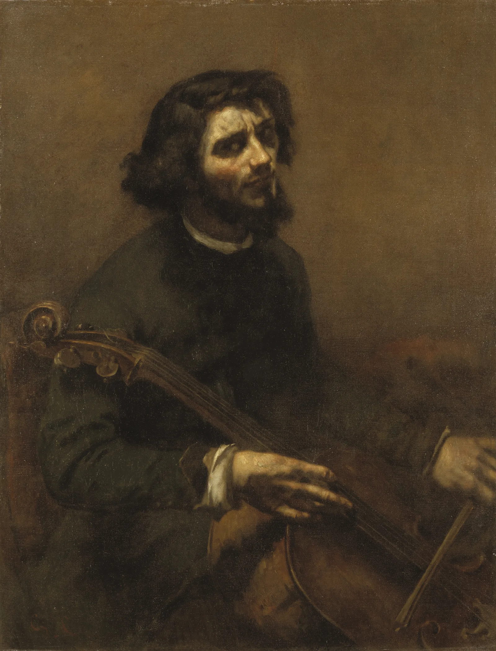 The Cellist Self Portrait Wall Art by Gustave Courbet - Canvas Print