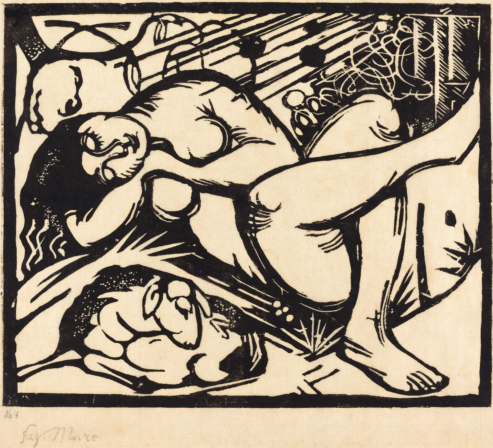 Sleeping Shepherdess Schlafende Hirtin Wall Art by Franz Marc - Canvas Print