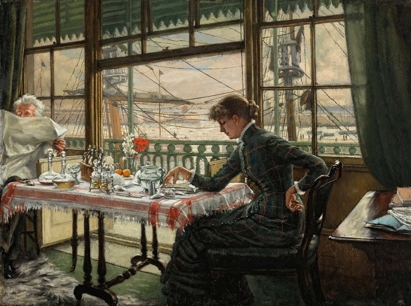 Room Overlooking The Harbour Wall Art by James Tissot - Canvas Print