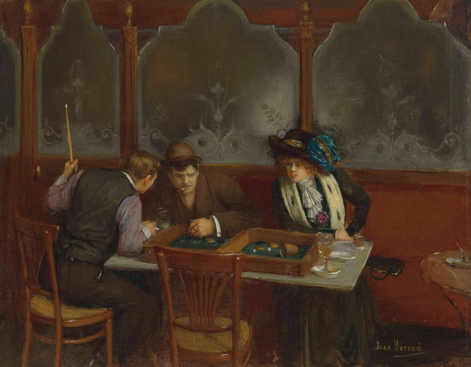 Au Cafe 8 Wall Art by Jean Béraud - Canvas Print