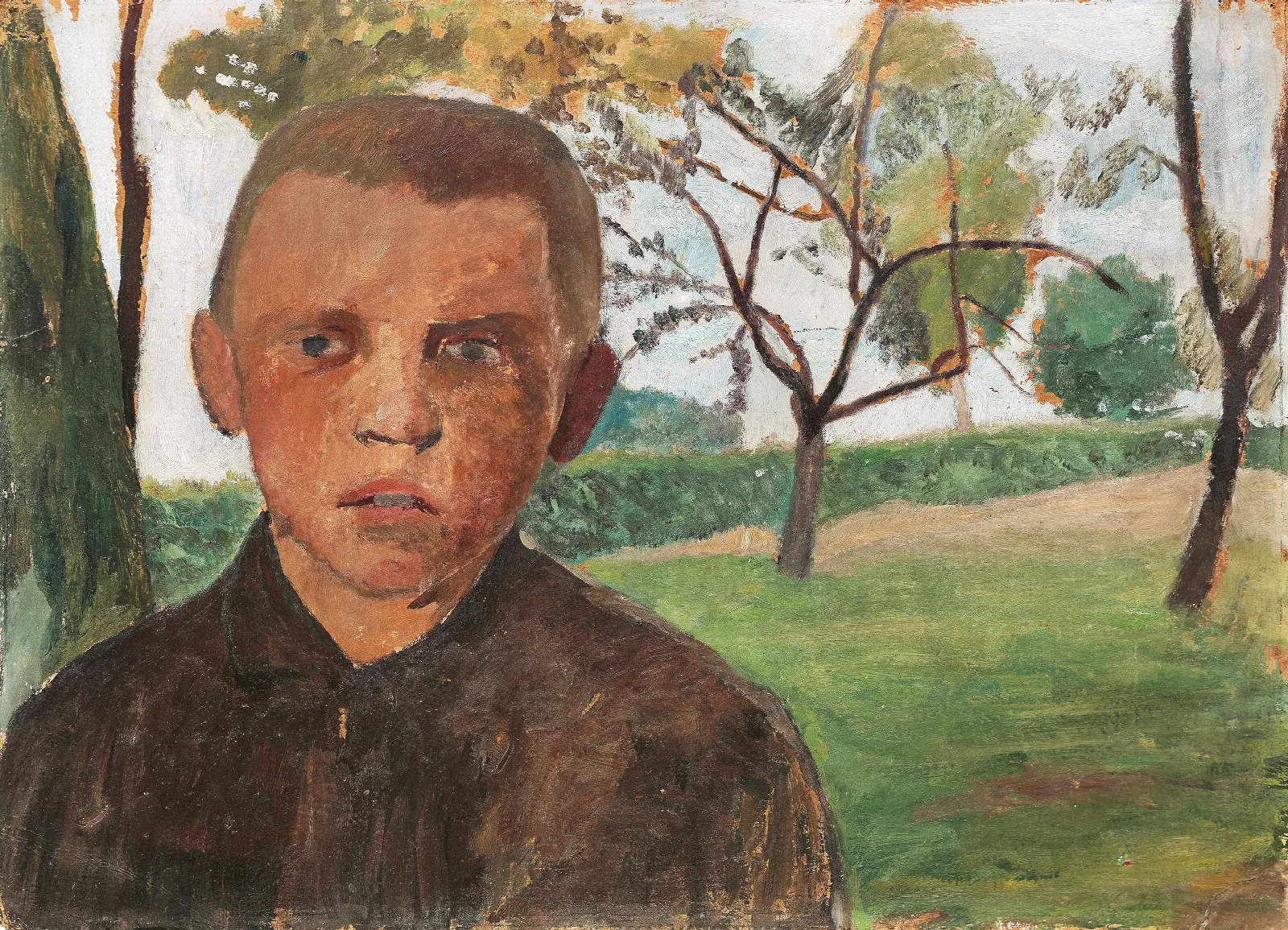 Brustbild Eines Jungen Vor Apfelbaumen Wall Art by Paula Modersohn-Becker - Canvas Print